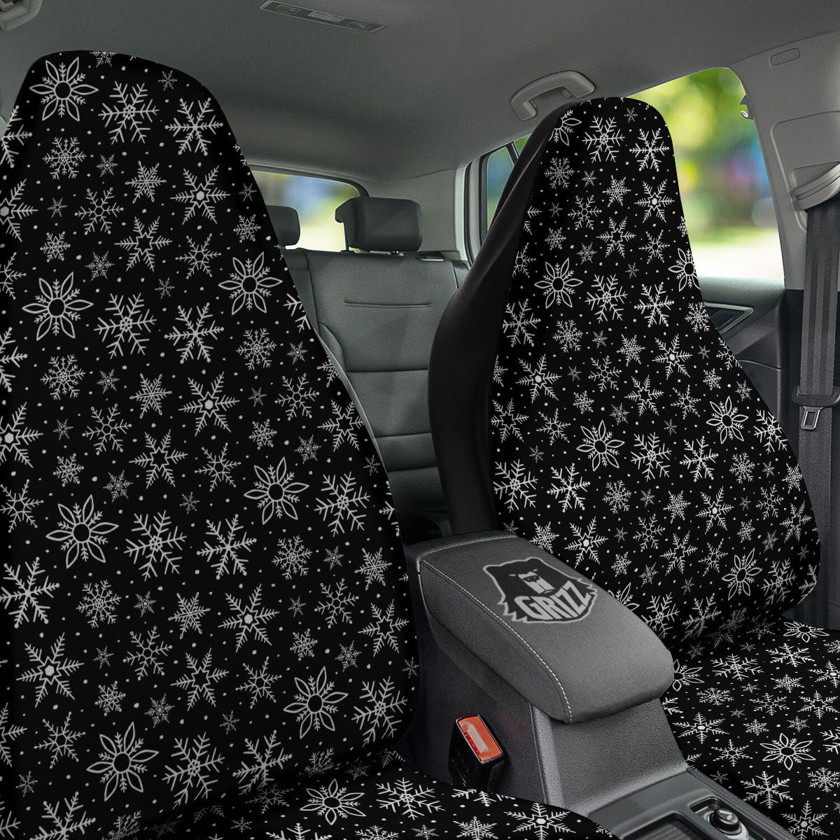 Snowflake White And Black Print Pattern Car Seat Covers-grizzshop