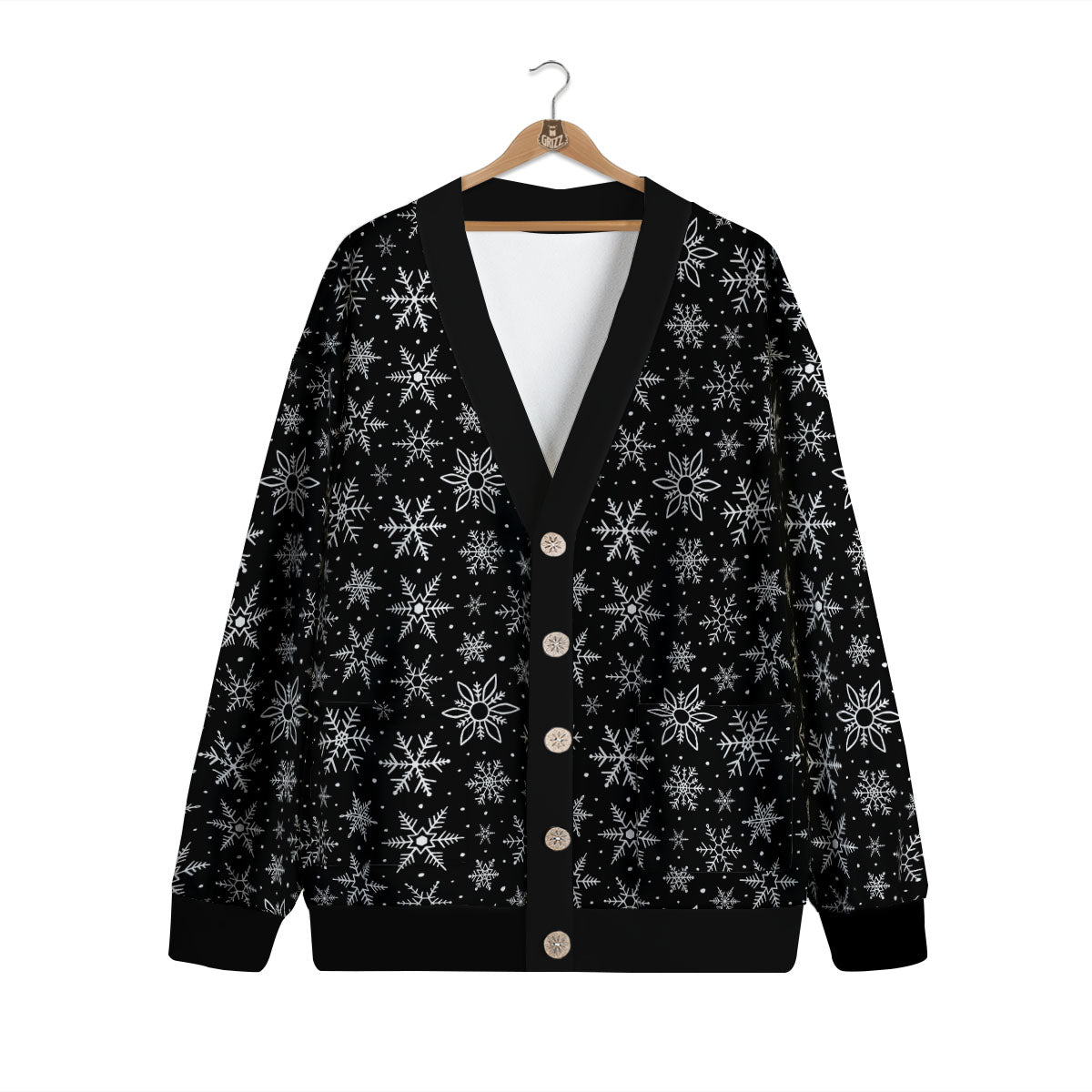 Snowflake White And Black Print Pattern Cardigan-grizzshop