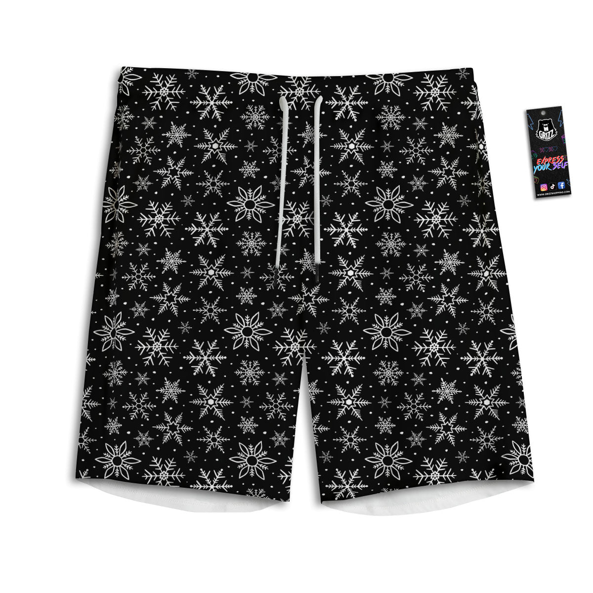 Snowflake White And Black Print Pattern Men's Athletic Shorts