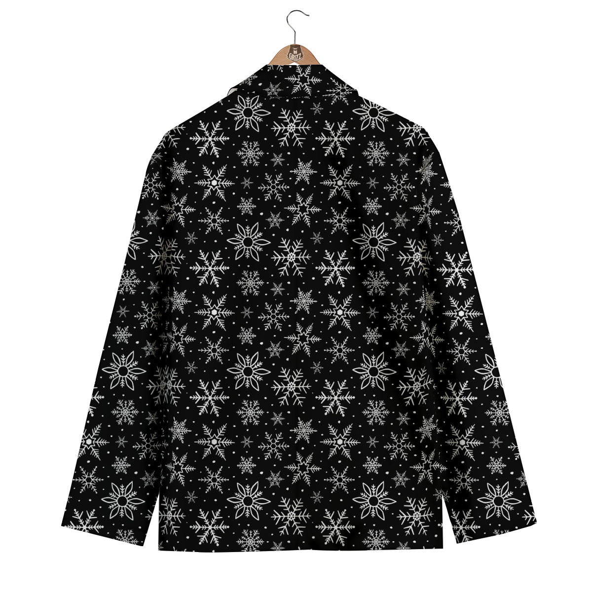 Snowflake White And Black Print Pattern Men's Blazer-grizzshop