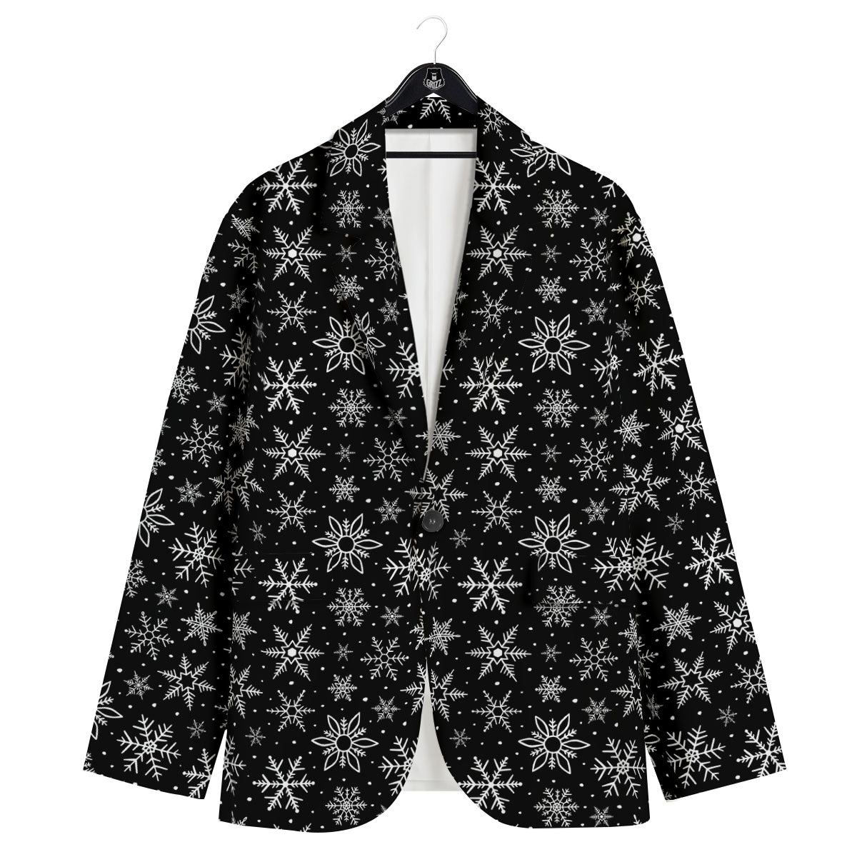 Snowflake White And Black Print Pattern Men's Sport Coat-grizzshop