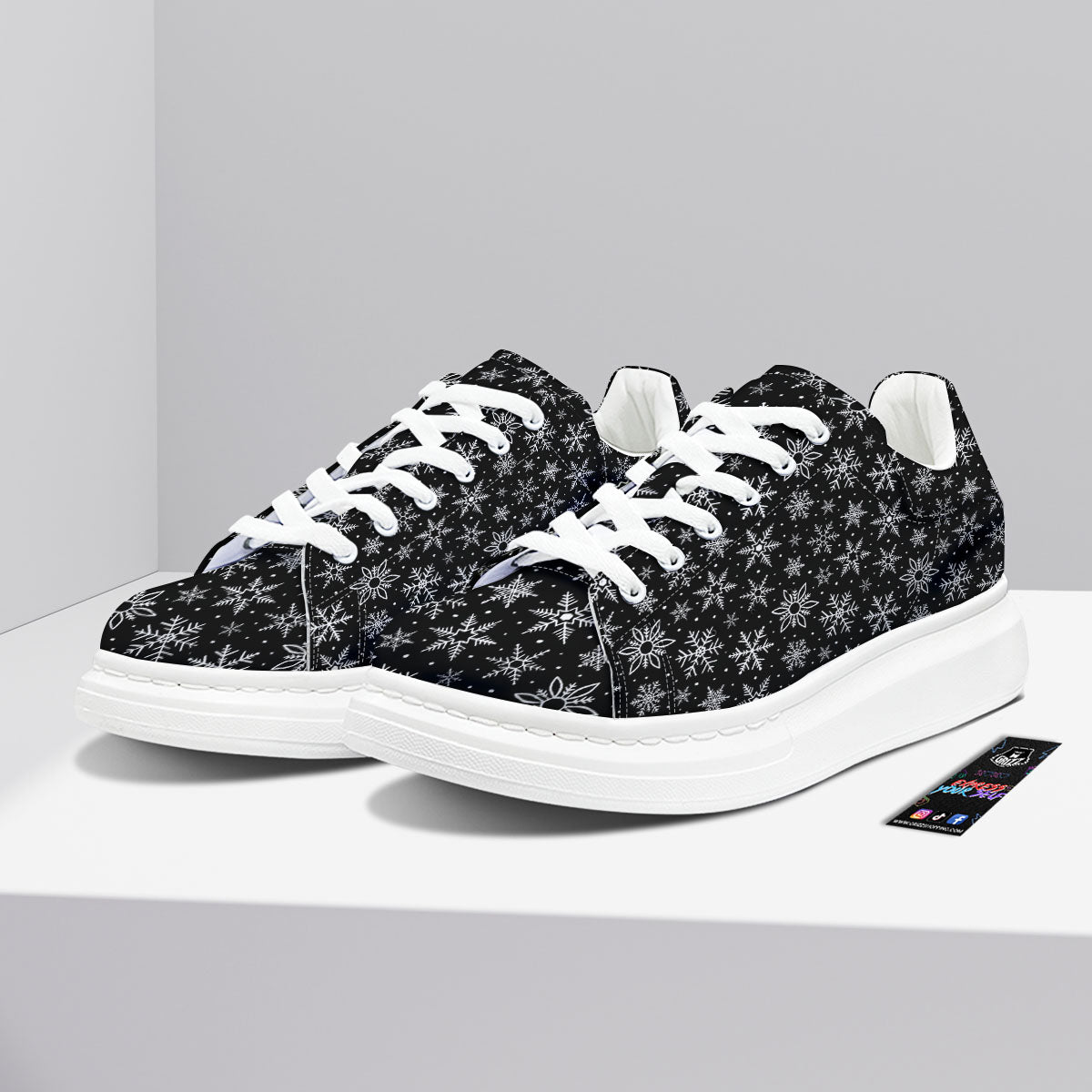 Snowflake White And Black Print Pattern Platform Shoes-grizzshop