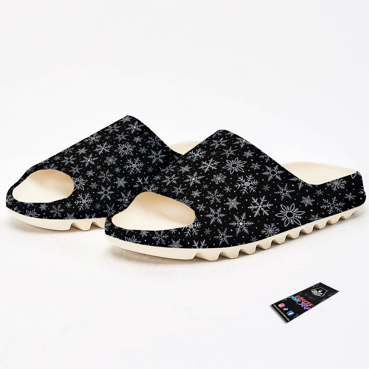 Snowflake White And Black Print Pattern Sandals-grizzshop