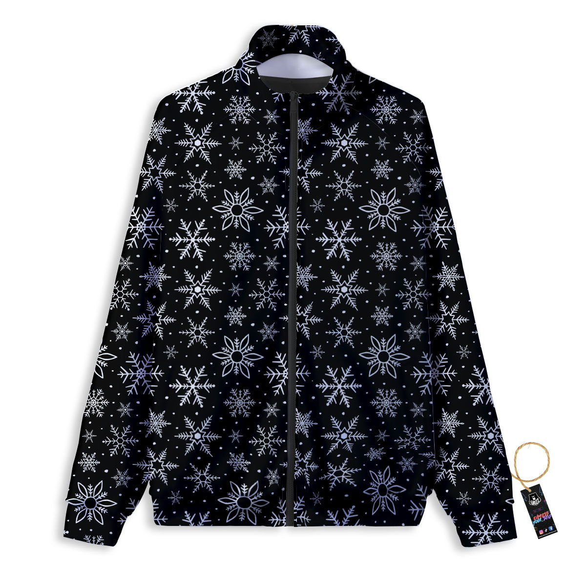 Snowflake White And Black Print Pattern Track Jacket-grizzshop