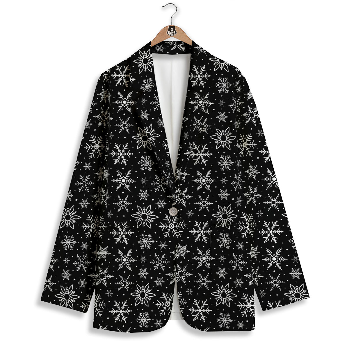 Snowflake White And Black Print Pattern Women's Blazer-grizzshop