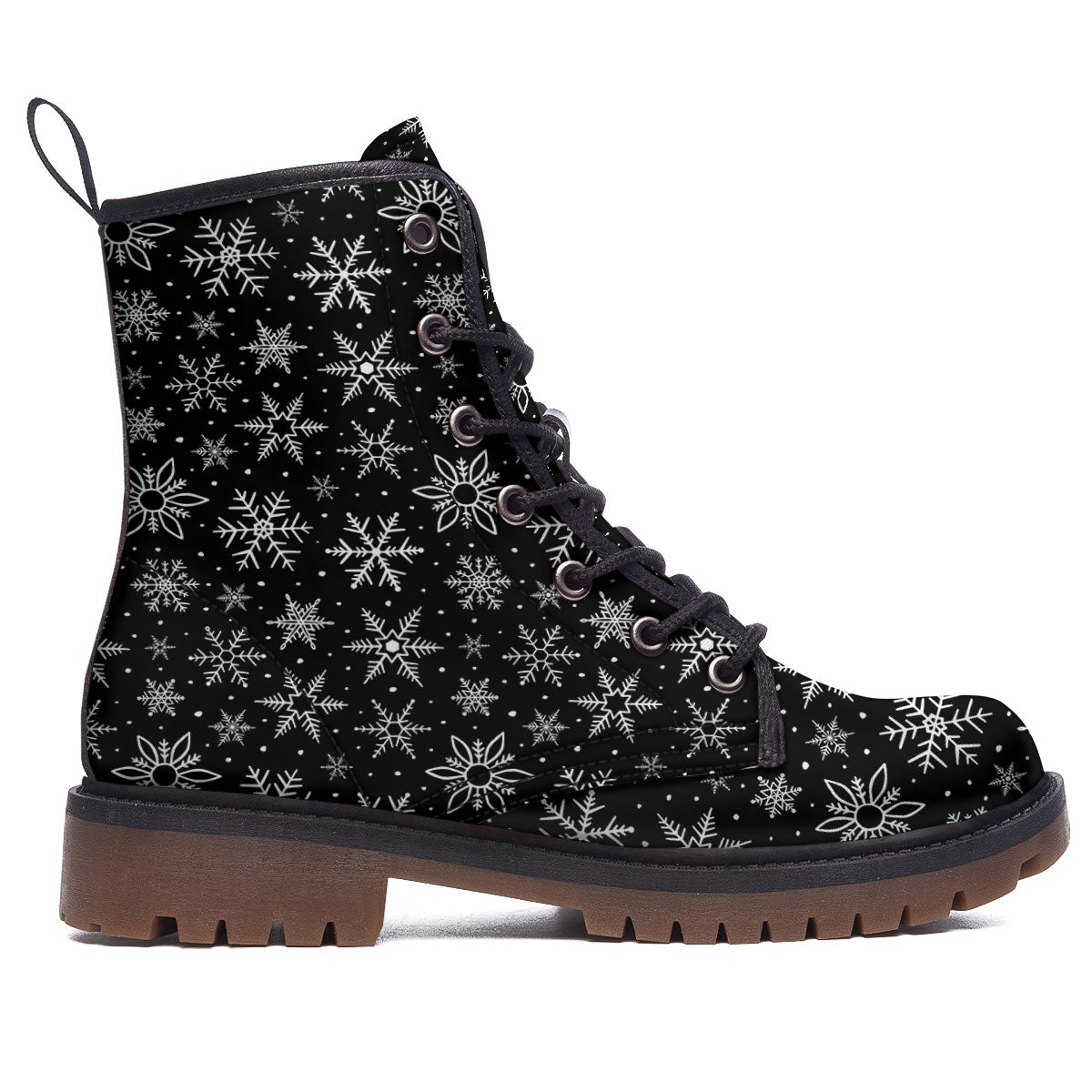 Snowflake White And Black Print Pattern Work Boots-grizzshop