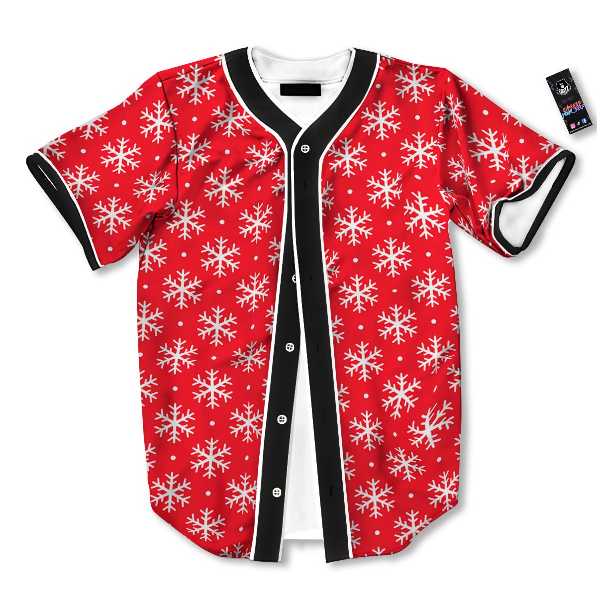 Snowflake White And Red Print Pattern Baseball Jersey-grizzshop