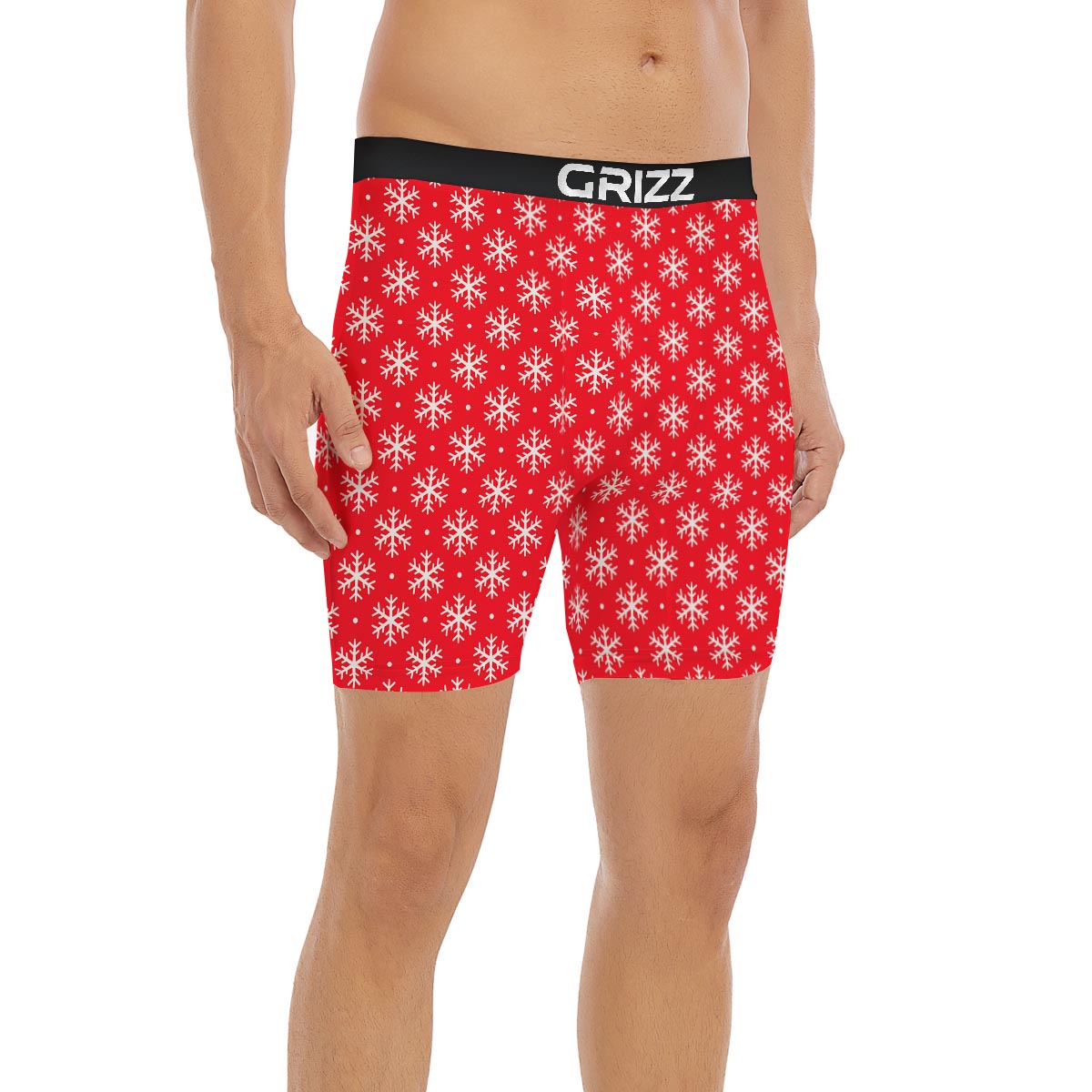 Snowflake White And Red Print Pattern Boxer Briefs-grizzshop