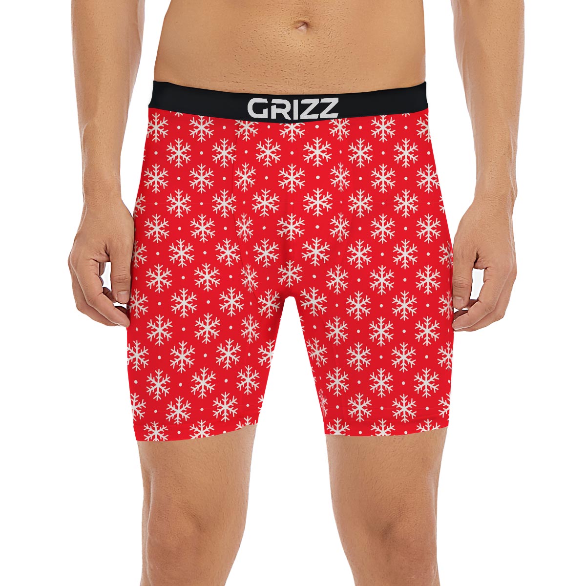 Snowflake White And Red Print Pattern Boxer Briefs-grizzshop