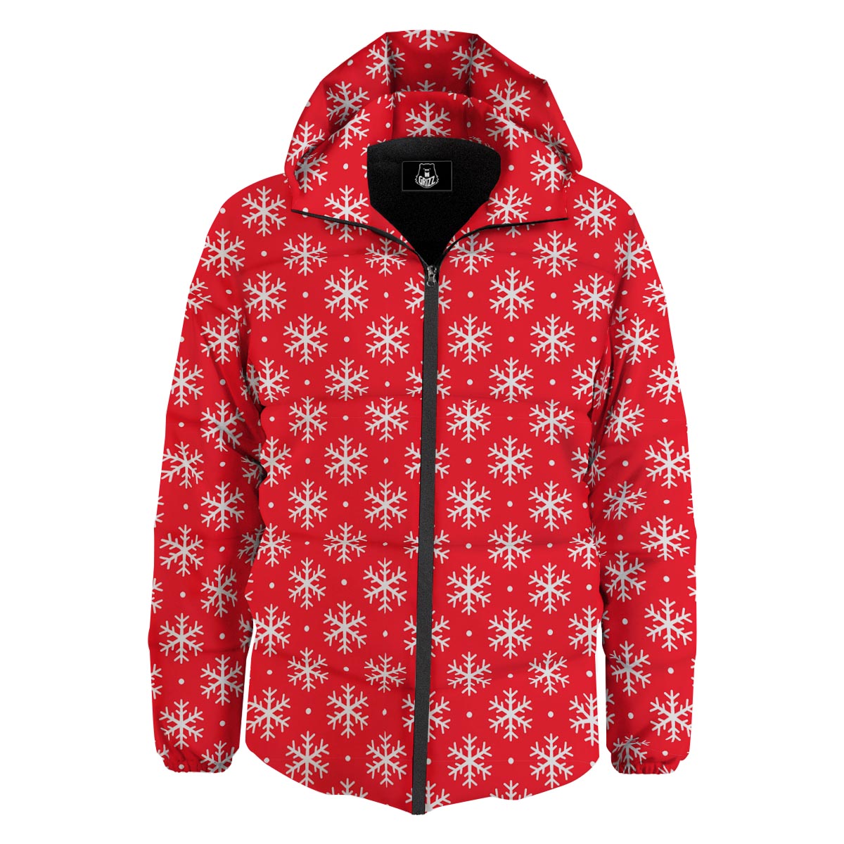 Snowflake White And Red Print Pattern Down Jacket-grizzshop