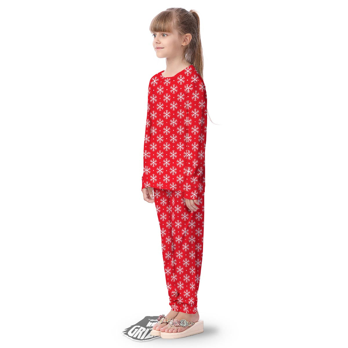 Snowflake White And Red Print Pattern Kid's Pajamas-grizzshop