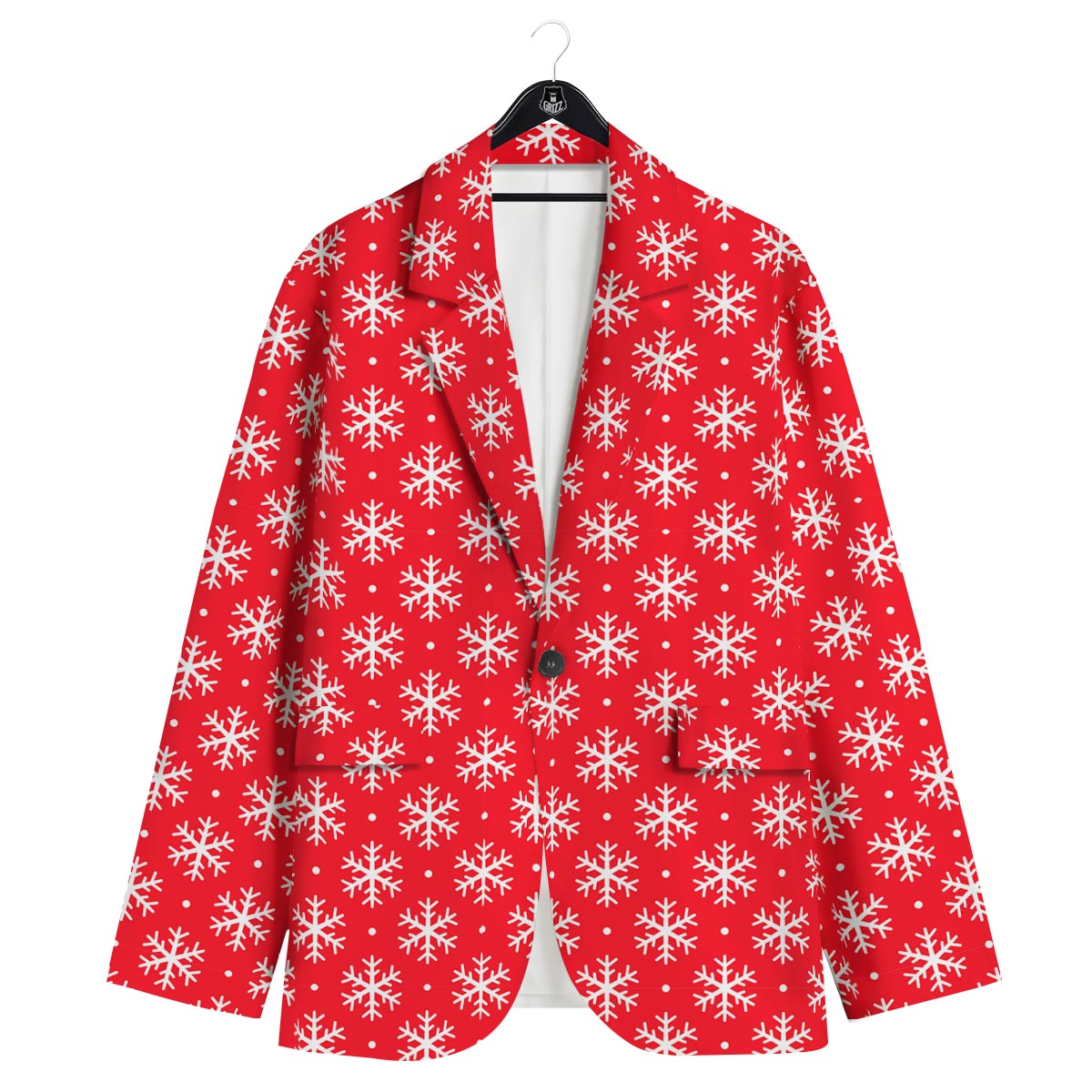Snowflake White And Red Print Pattern Men's Sport Coat-grizzshop