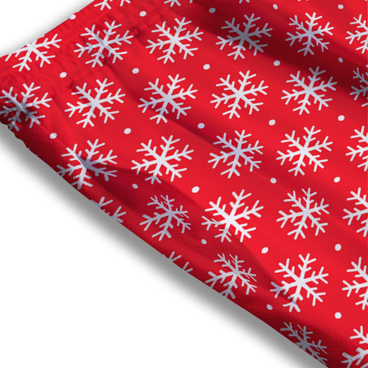 Snowflake White And Red Print Pattern Mesh Shorts