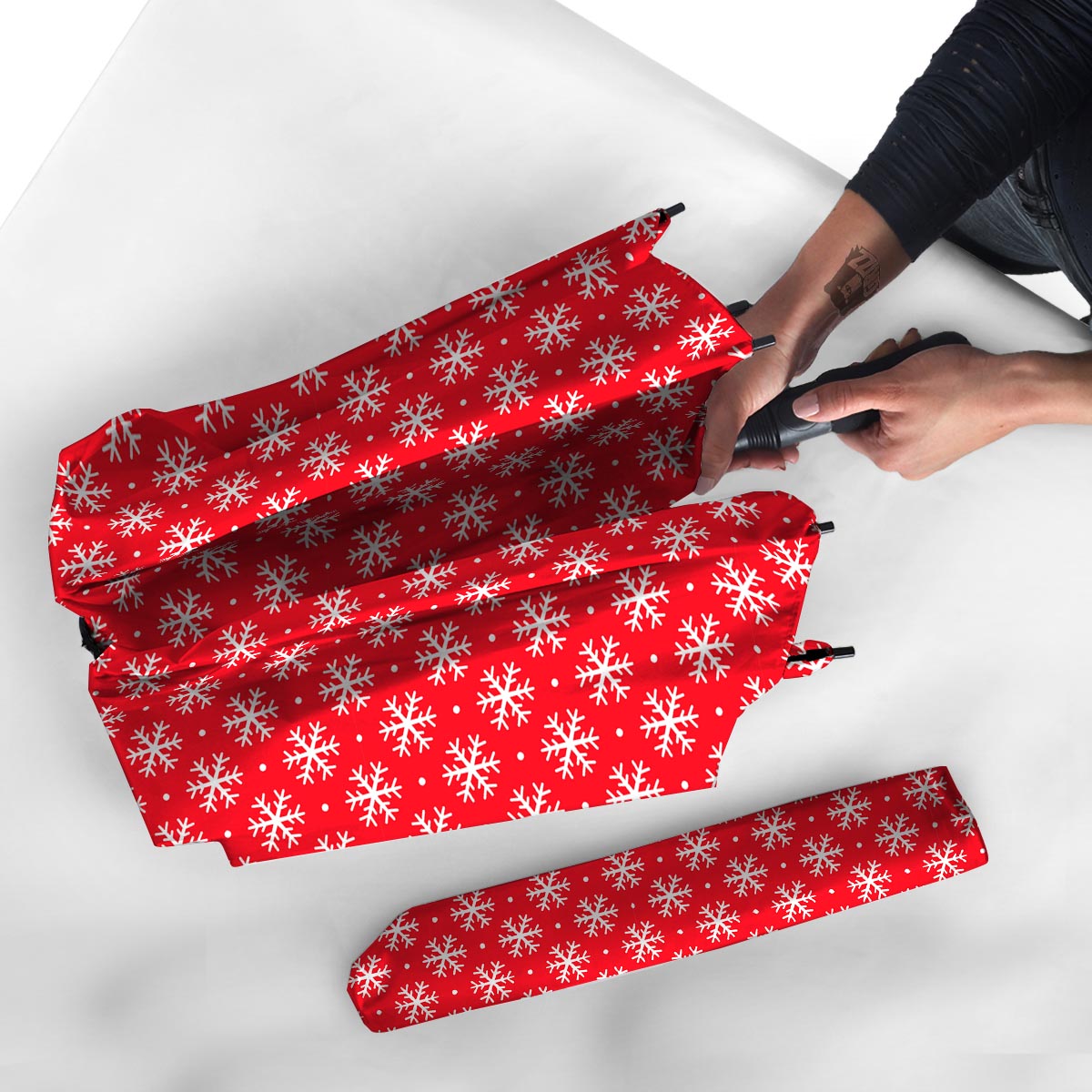 Snowflake White And Red Print Pattern Umbrella-grizzshop