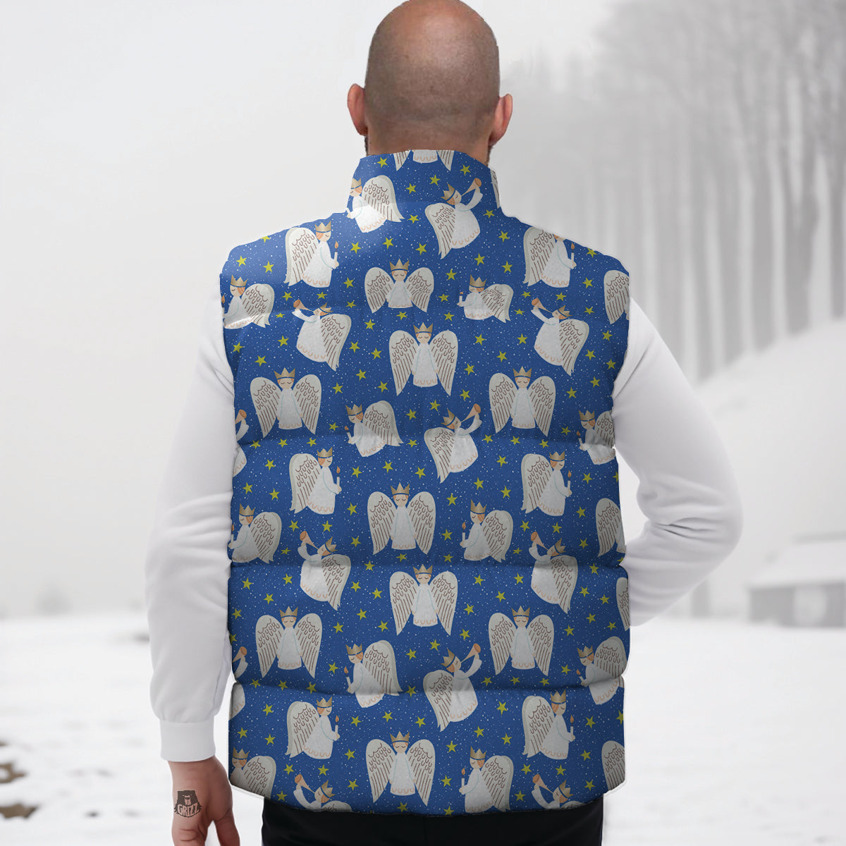 Snowflake And Angel Print Pattern Down Vest