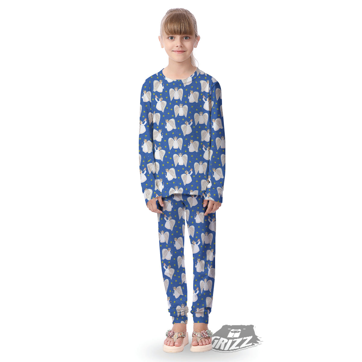 Snowflake And Angel Print Pattern Kid's Pajamas-grizzshop