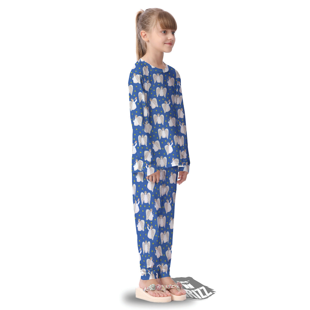 Snowflake And Angel Print Pattern Kid's Pajamas-grizzshop