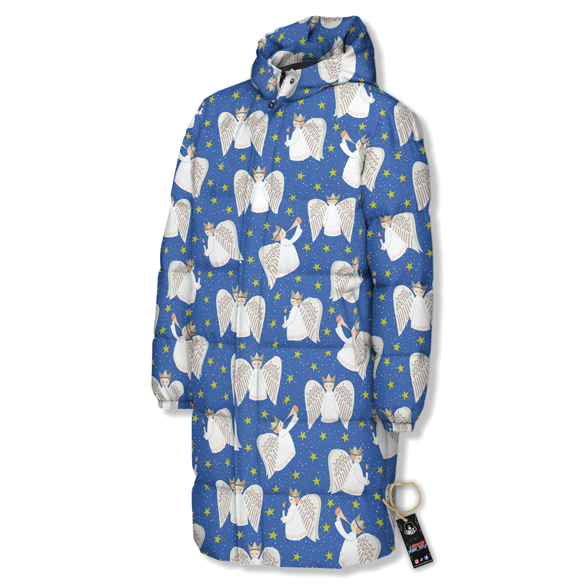 Snowflake And Angel Print Pattern Long Down Jacket