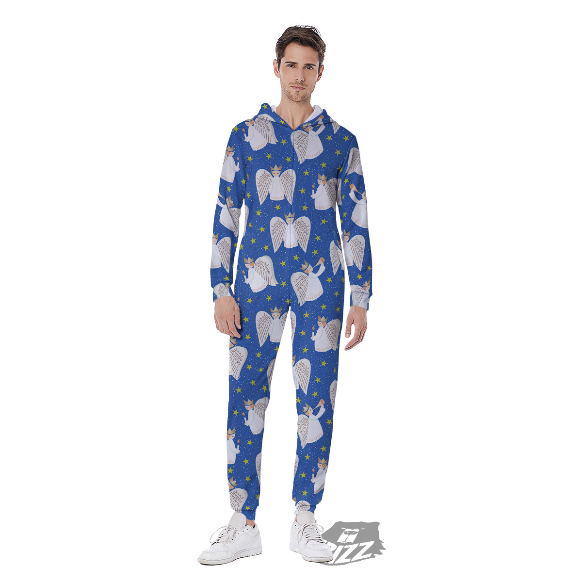 Snowflake And Angel Print Pattern Men's Jumpsuit-grizzshop