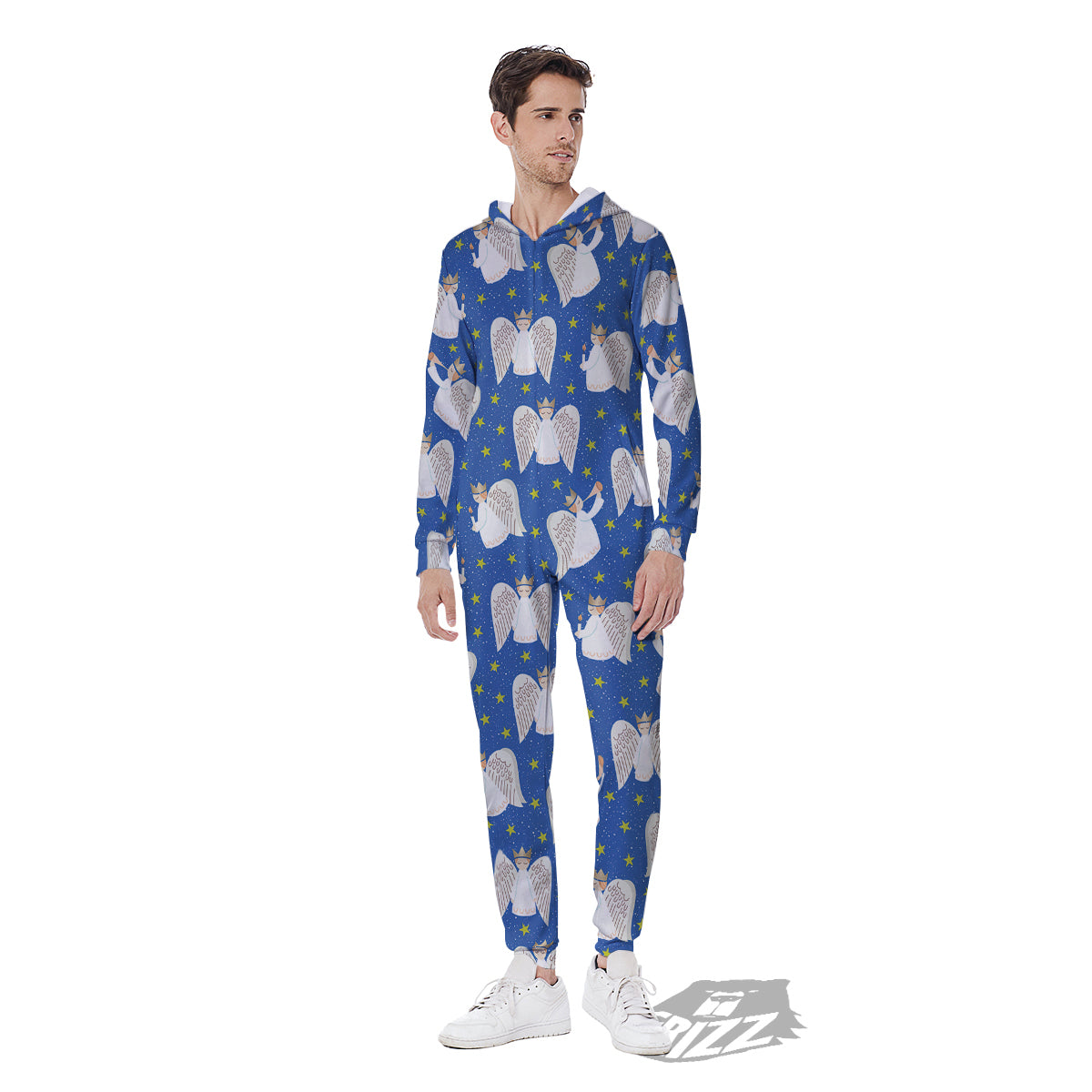 Snowflake And Angel Print Pattern Men's Jumpsuit-grizzshop