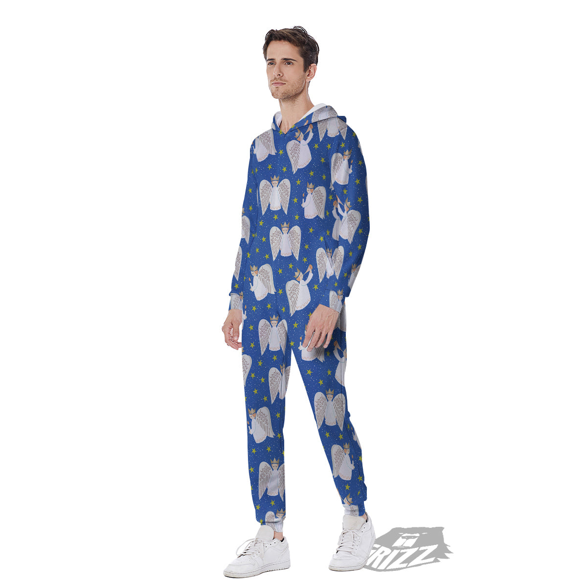 Snowflake And Angel Print Pattern Men's Jumpsuit-grizzshop