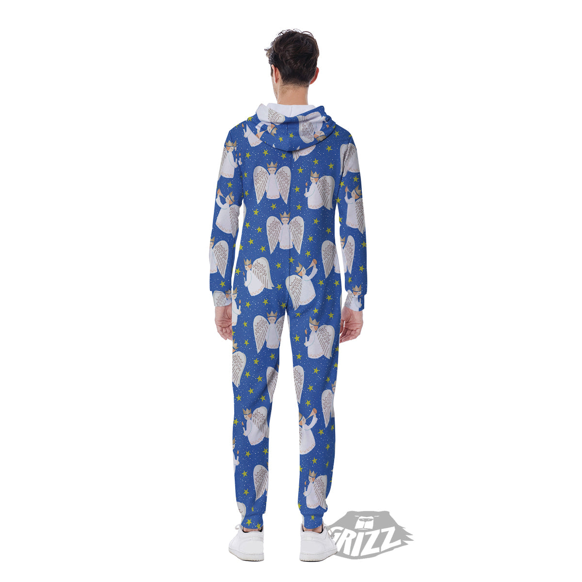 Snowflake And Angel Print Pattern Men's Jumpsuit-grizzshop