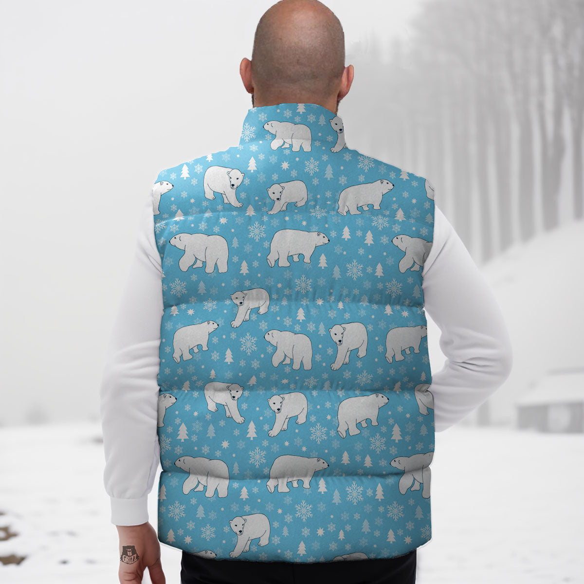 Snowflake And Polar Bear Print Pattern Down Vest