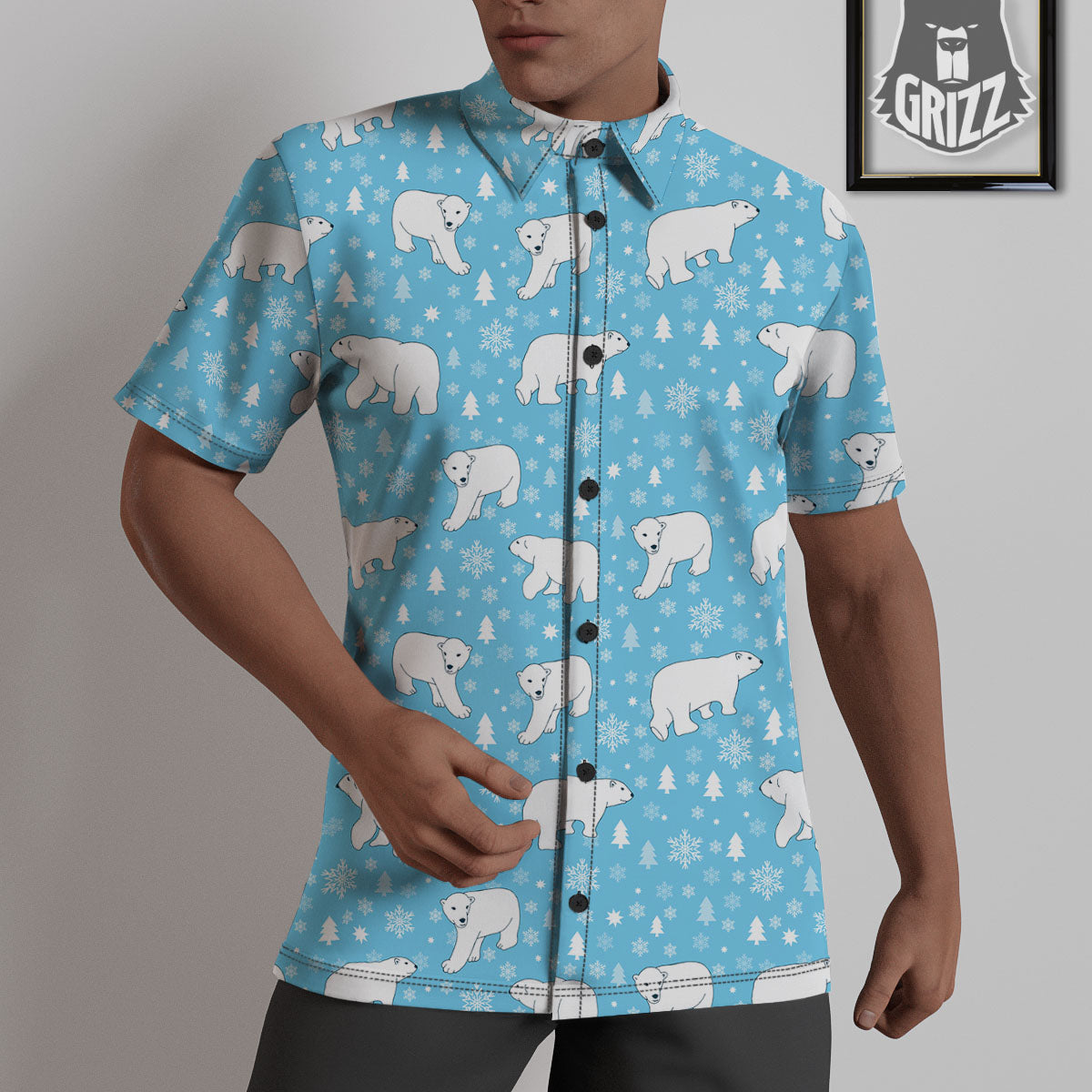 Snowflake And Polar Bear Print Pattern Untucked Shirts-grizzshop