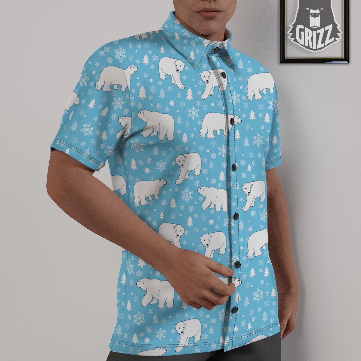 Snowflake And Polar Bear Print Pattern Untucked Shirts-grizzshop