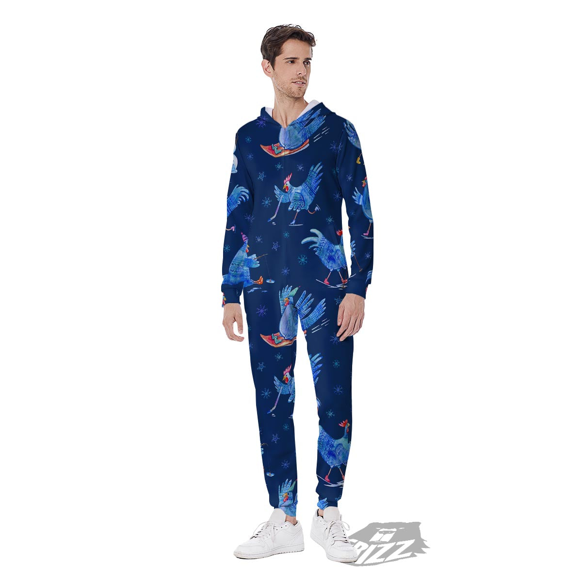 Snowflake And Rooster Print Pattern Men's Jumpsuit-grizzshop