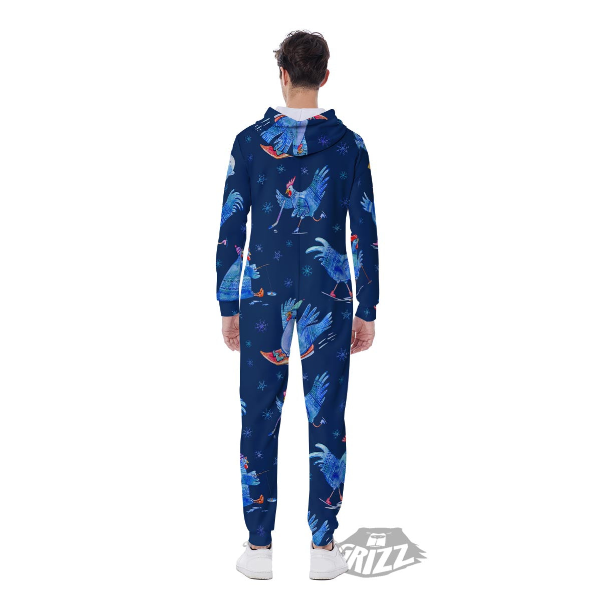 Snowflake And Rooster Print Pattern Men's Jumpsuit-grizzshop