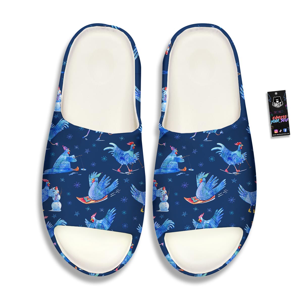 Snowflake And Rooster Print Pattern Sandals-grizzshop