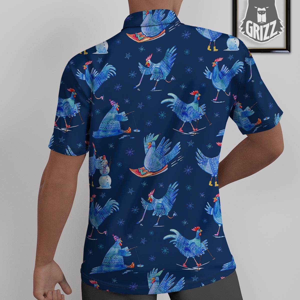 Snowflake And Rooster Print Pattern Untucked Shirts-grizzshop