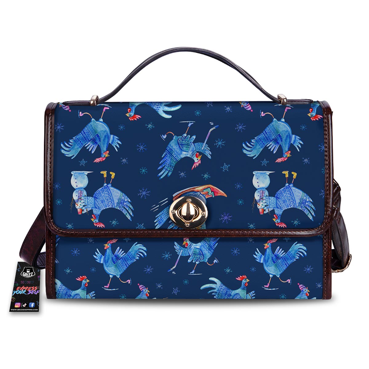 Snowflake And Rooster Print Pattern Women's Satchel Bag