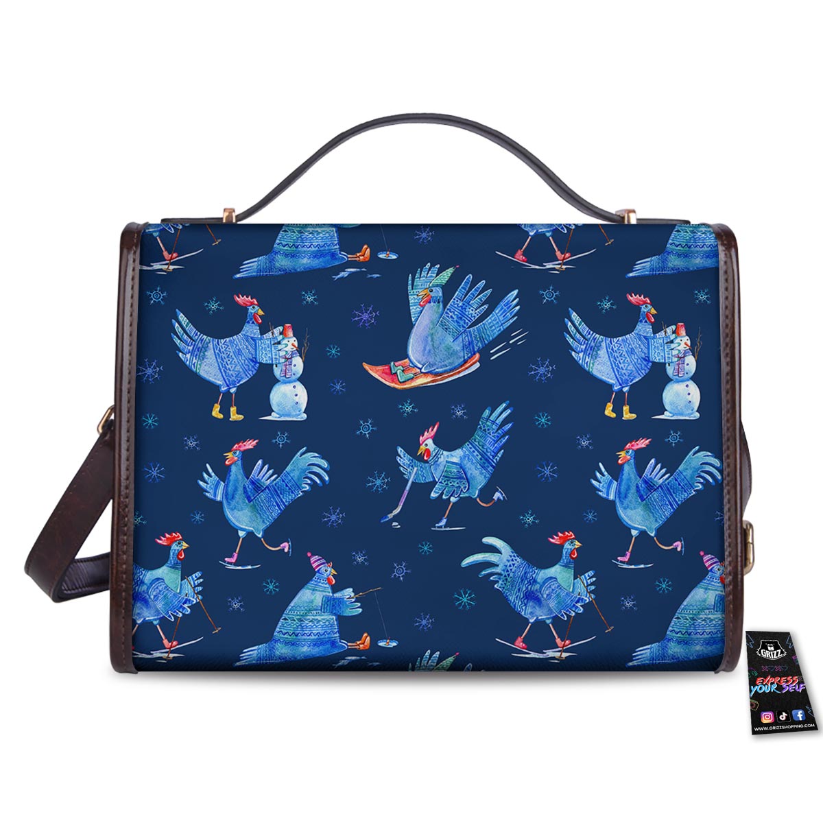 Snowflake And Rooster Print Pattern Women's Satchel Bag