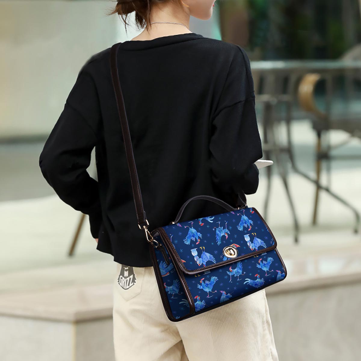 Snowflake And Rooster Print Pattern Women's Satchel Bag