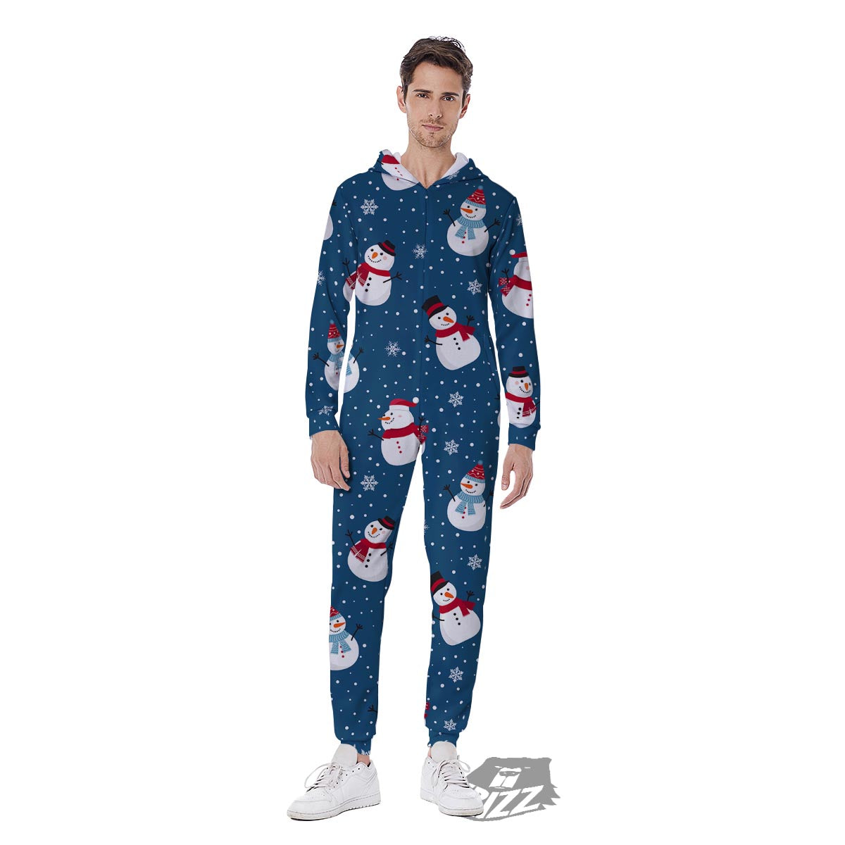 Snowflake And Snowman Print Pattern Men's Jumpsuit-grizzshop