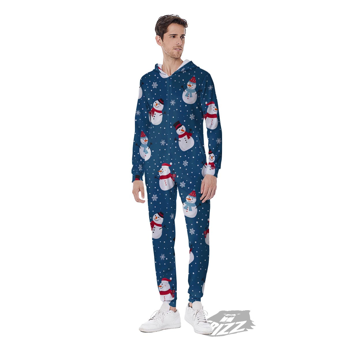 Snowflake And Snowman Print Pattern Men's Jumpsuit-grizzshop