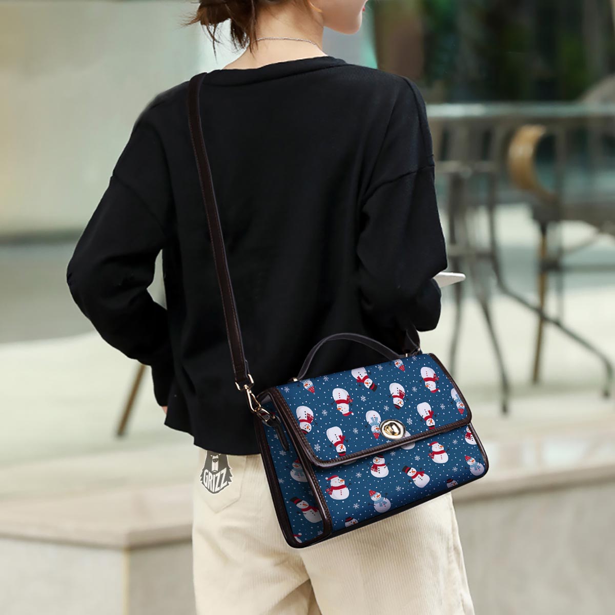 Snowflake And Snowman Print Pattern Women's Satchel Bag