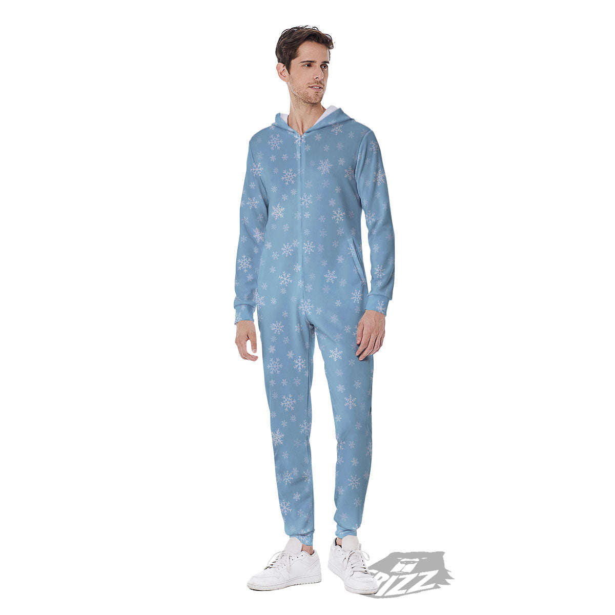 Snowflake Blue Print Pattern Men's Jumpsuit-grizzshop