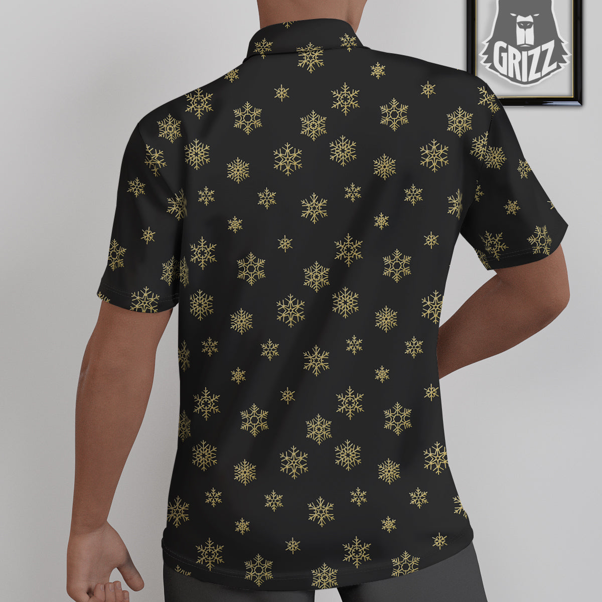 Snowflake Gold And Black Print Pattern Untucked Shirts-grizzshop