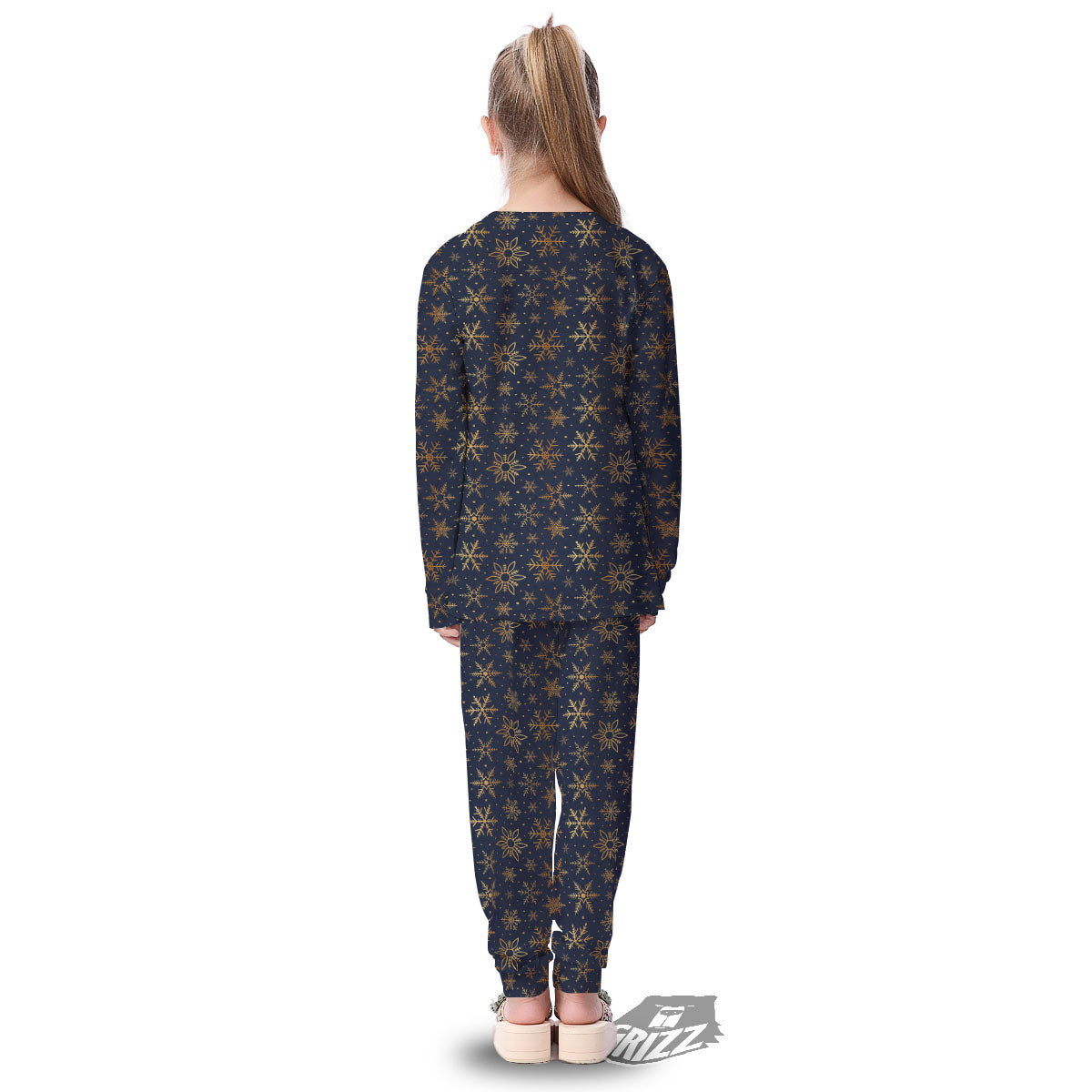 Snowflake Golden Print Kid's Pajamas-grizzshop