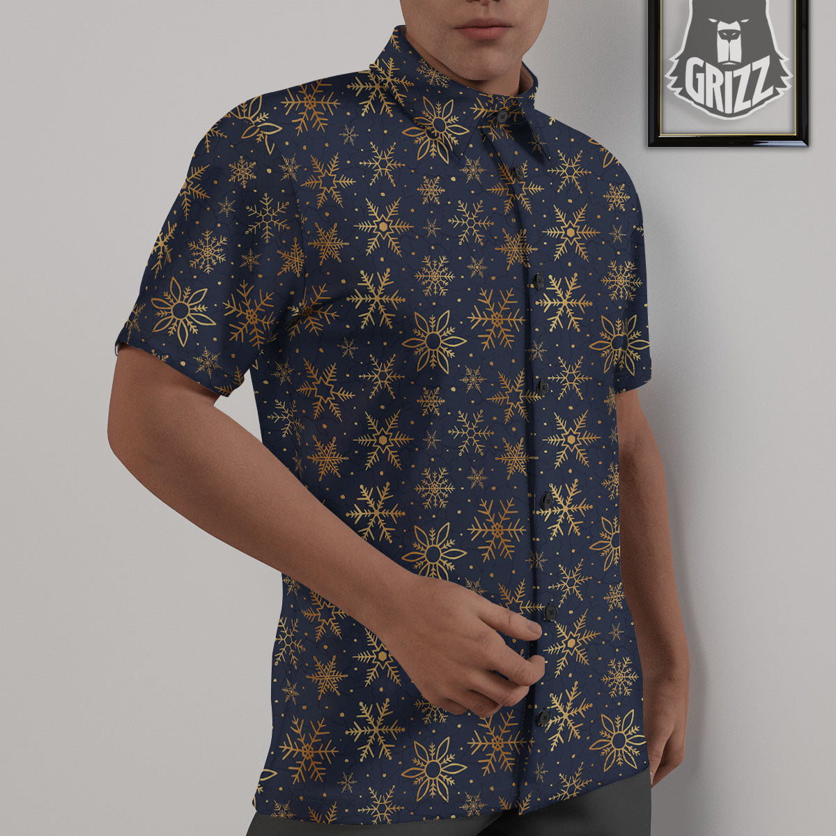 Snowflake Golden Print Untucked Shirts-grizzshop