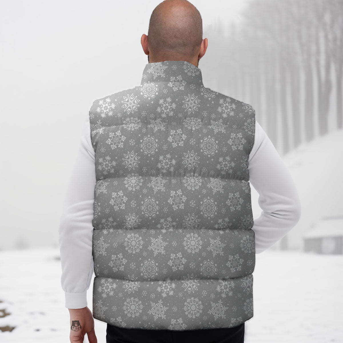 Snowflake Grey And White Print Pattern Down Vest