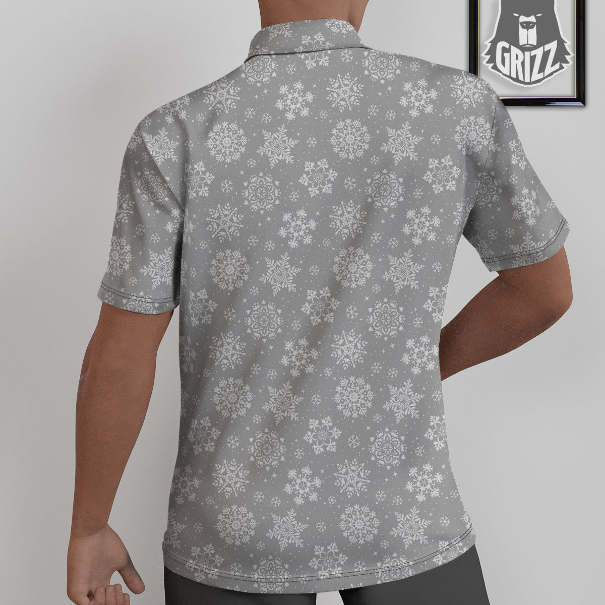 Snowflake Grey And White Print Pattern Untucked Shirts-grizzshop