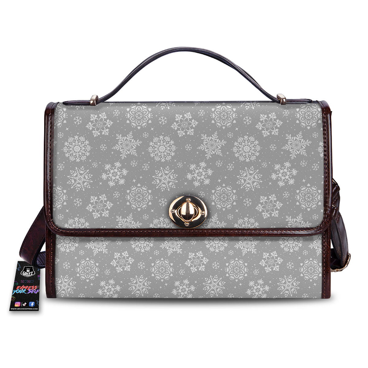 Snowflake Grey And White Print Pattern Women's Satchel Bag