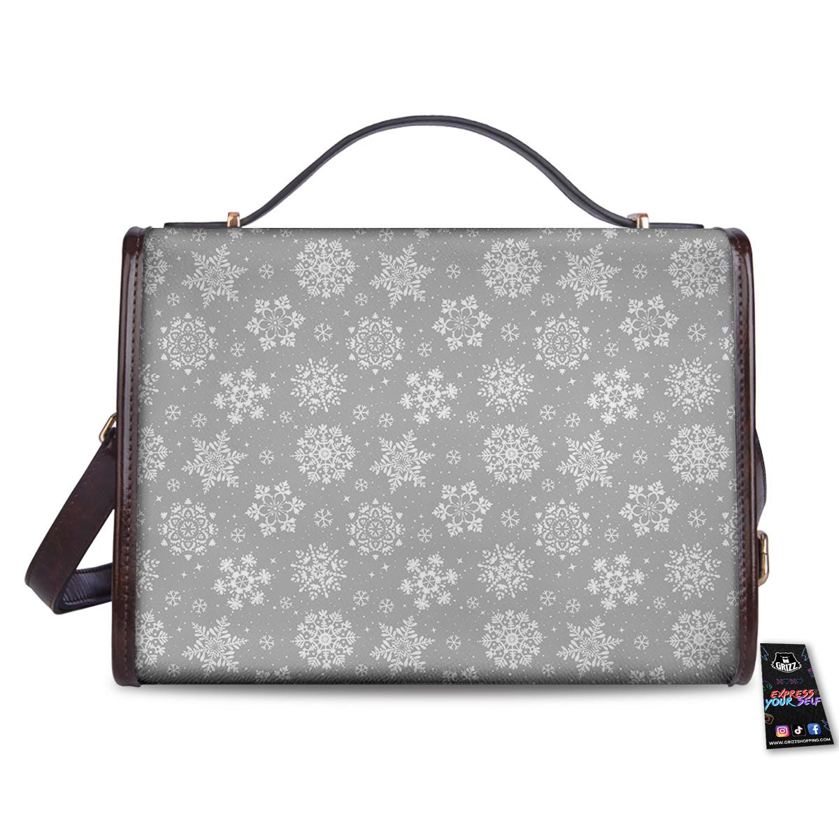 Snowflake Grey And White Print Pattern Women's Satchel Bag