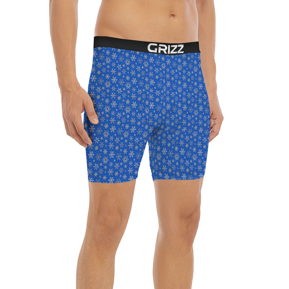 Snowflake Silver And Blue Print Pattern Boxer Briefs
