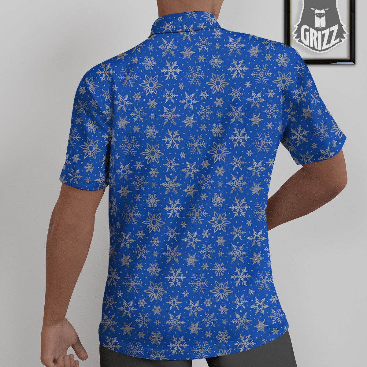 Snowflake Silver And Blue Print Pattern Untucked Shirts-grizzshop