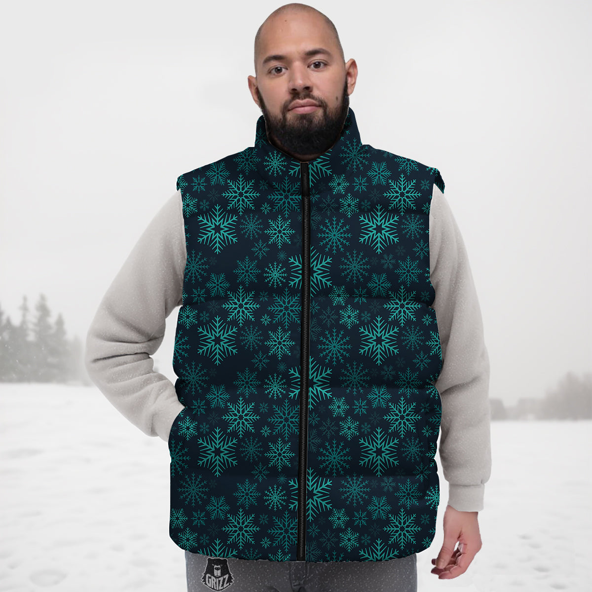 Snowflake Turquoise Print Pattern Down Vest